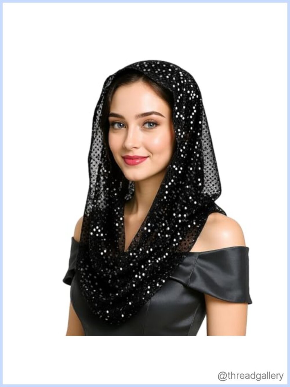 Sequin Rave Hood Black Glitter Rhinestone Head Scarf Festival Accessory
